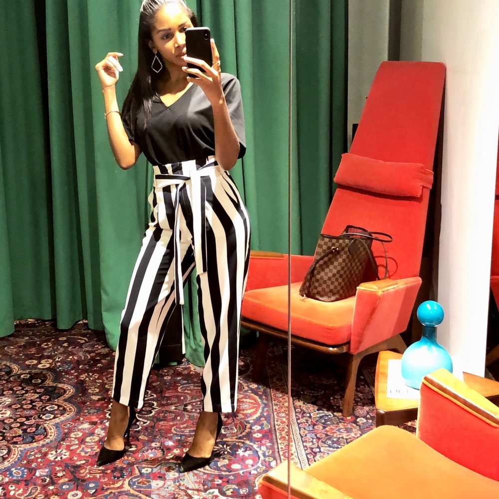 Striped straight leg pants